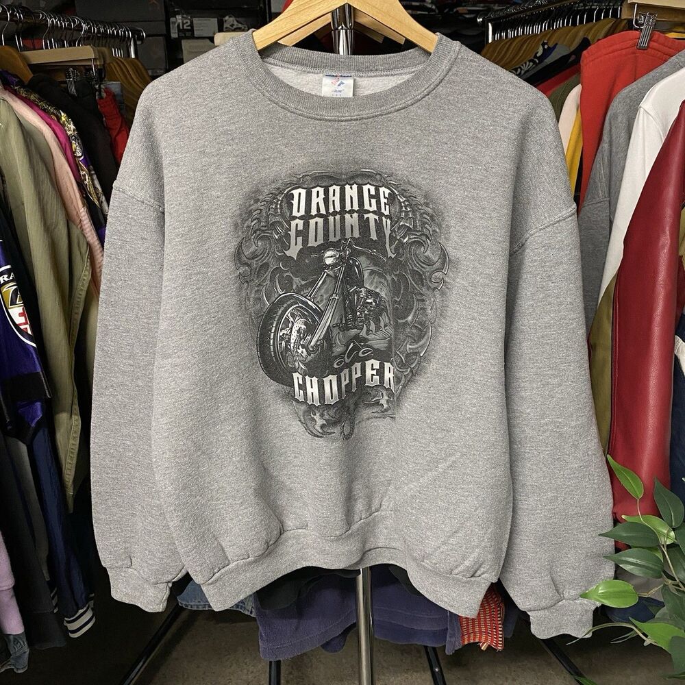 Vintage 2000s Orange County Choppers Tribal Biker Crewneck Grey Men Size Large
